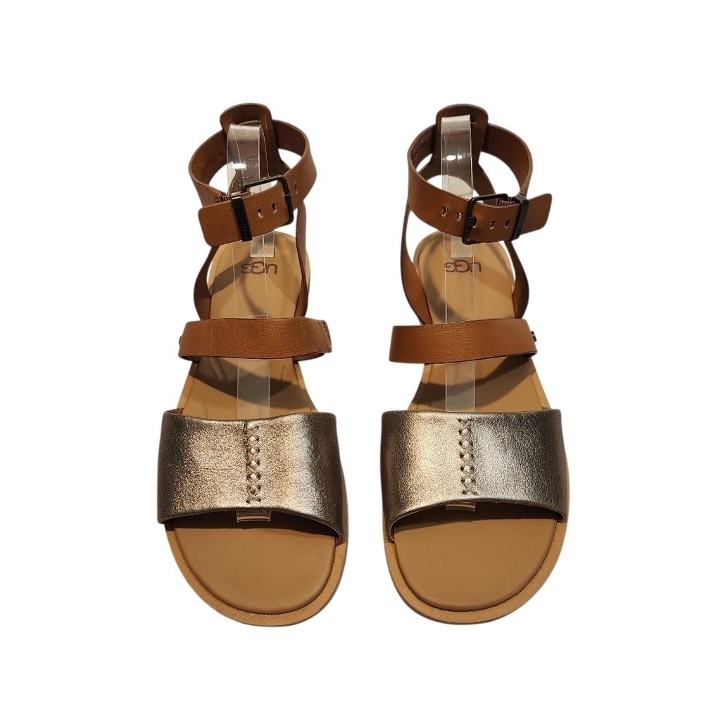 EUC UGG ZAHARA LEATHER DURABLE OUTER SOLE WOMEN'S SANDALS CHESTNUT METALLIC SZ 9 - Picture 2 of 14